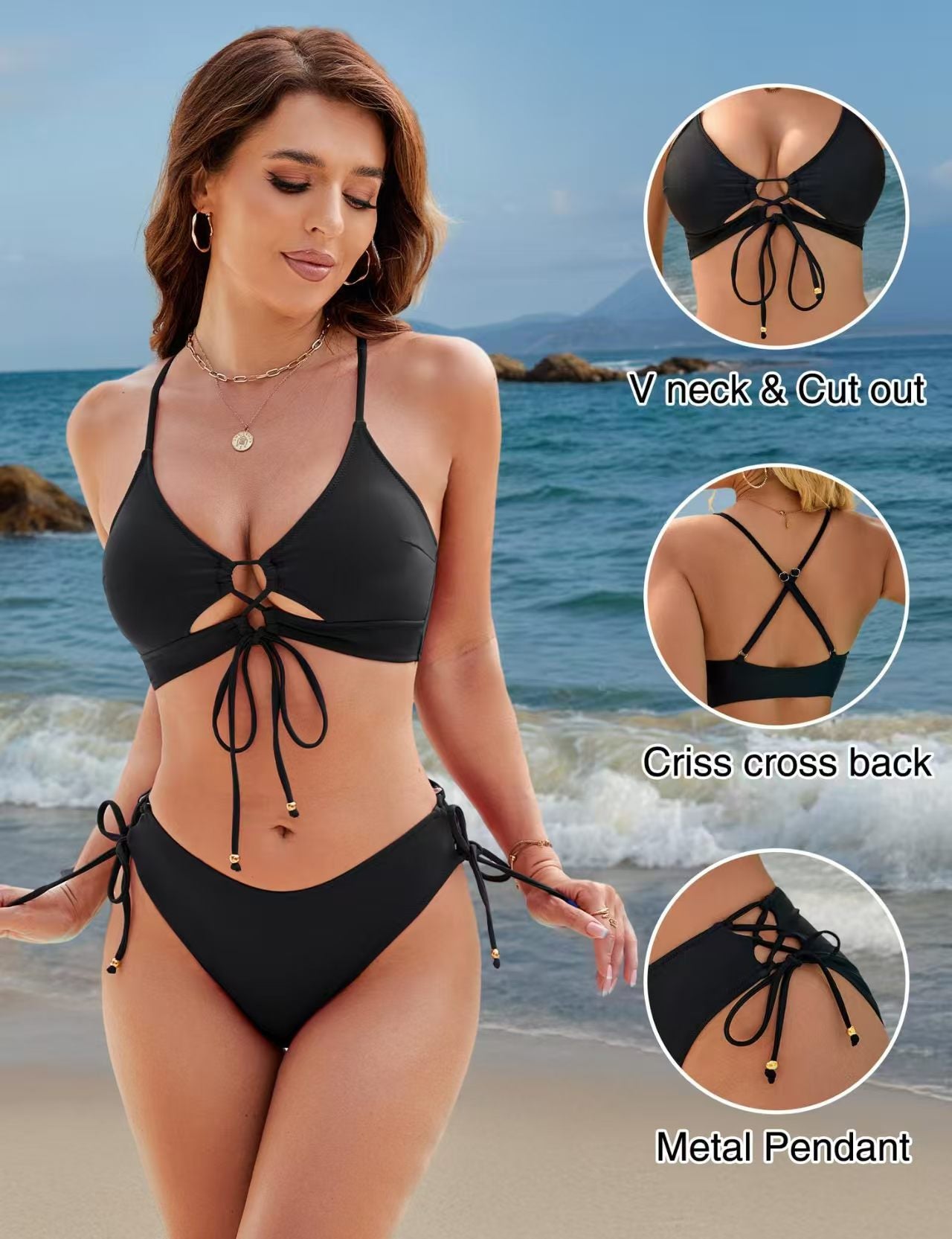 Women's Front Lace-Up Tie-Side Bikini Set