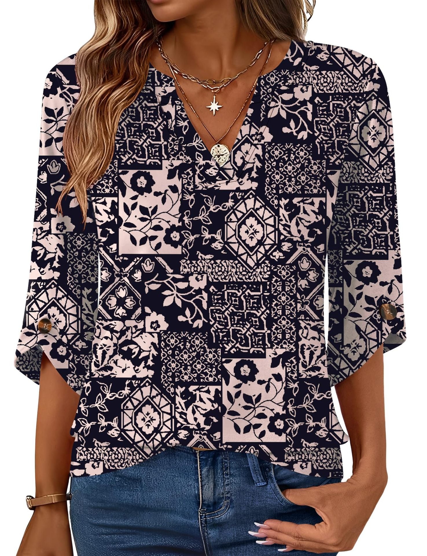 Geometric Print Loose Top